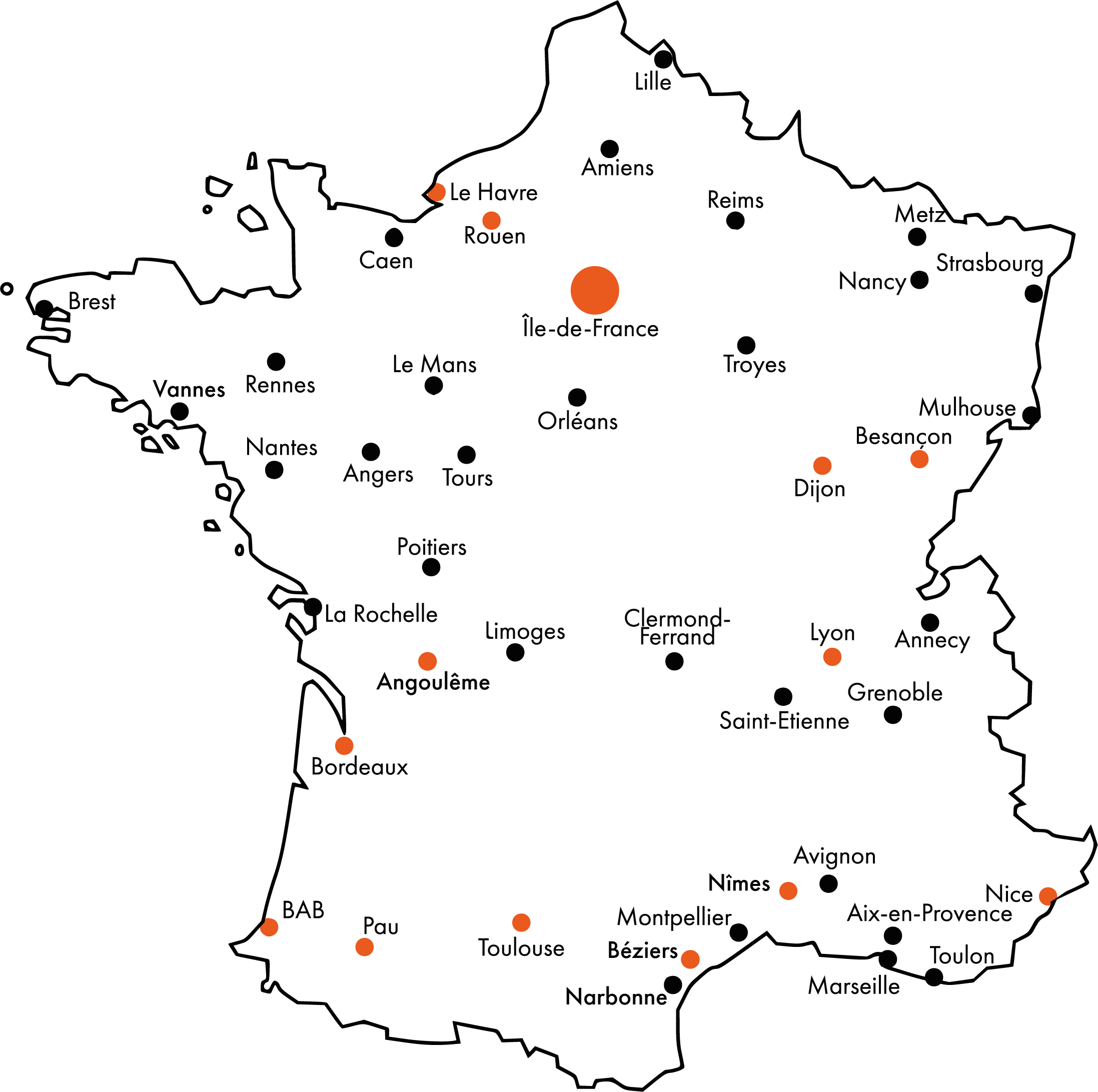 Carte de France des projets d'Inati